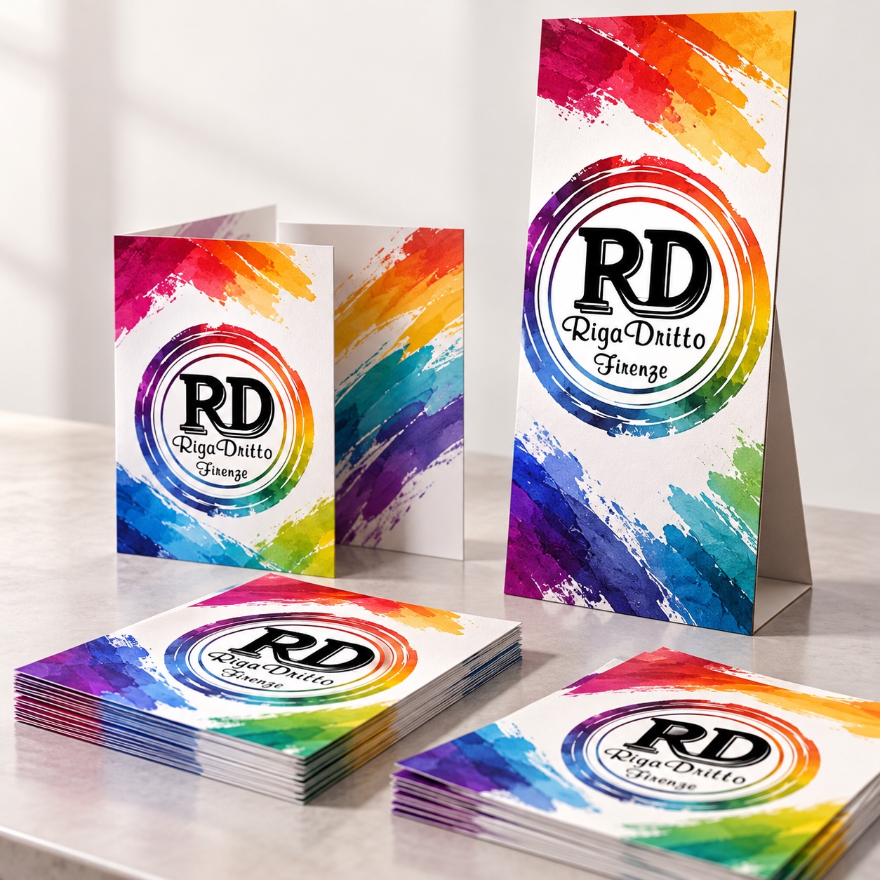Volantini e banner personalizzati con logo Riga Dritto